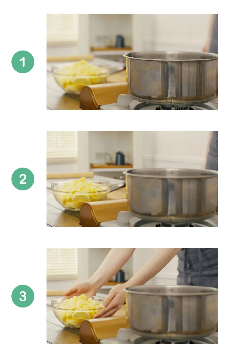 Cinematic focus sequence guiding attention toward the bowl
