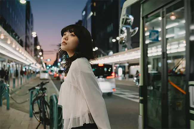 Woman walking on a city street