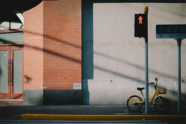 Street corner with a bicycle