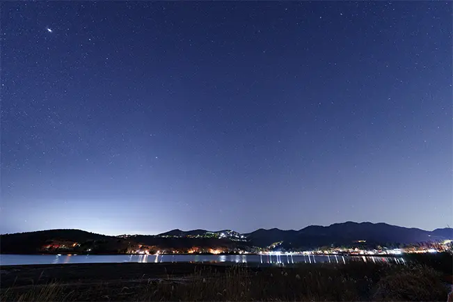 Nighttime landscape with mountains