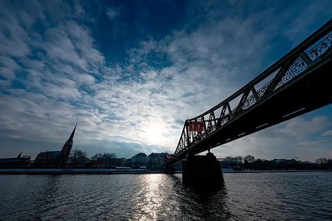 Bridge over a river at night