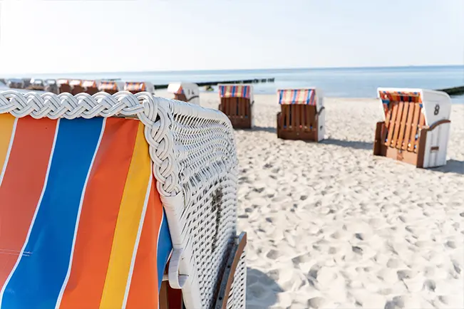 Beach chairs on a sandy beach