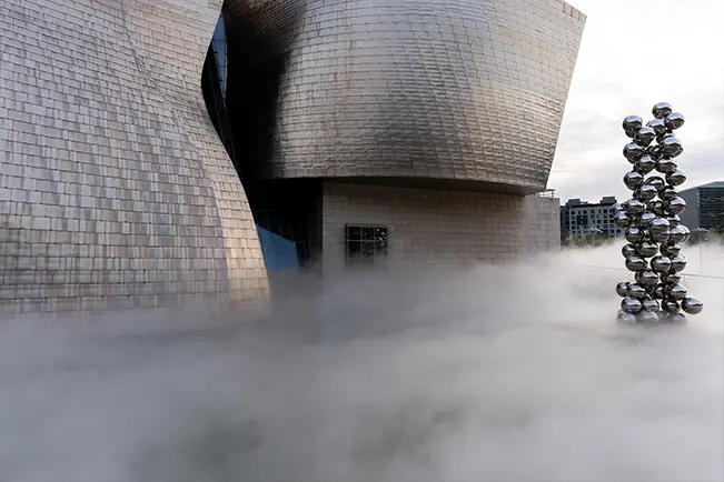 Modern building with water features