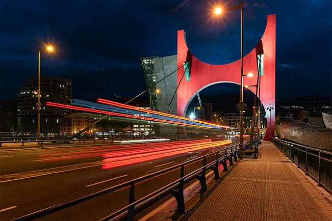 Bridge illuminated at night